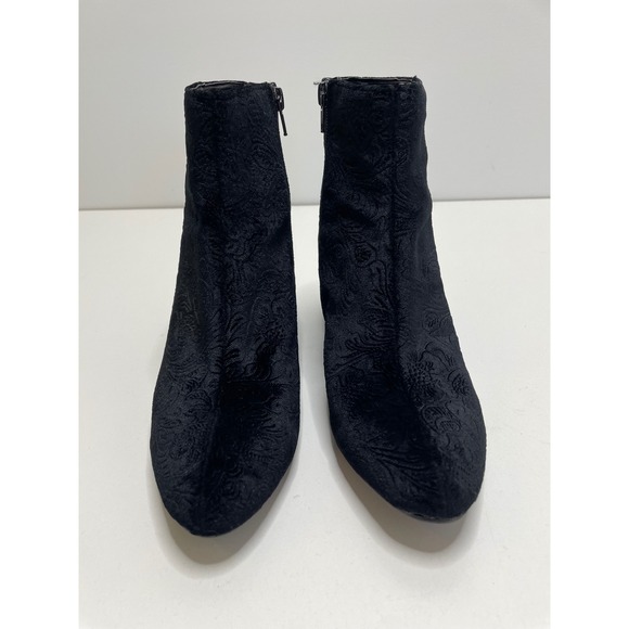 Unisa Black Velvet Floral Emboss Ankle Boots Block Heel Romantic Dark Witchy 8.5 - Picture 3 of 13